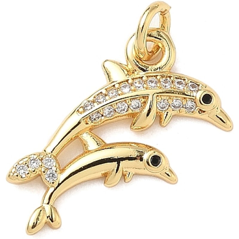 Pendentif Dauphin en Zircon Cubique Micro Pave en Laiton, Plaqué Or 18K — Breloques et pendentifs