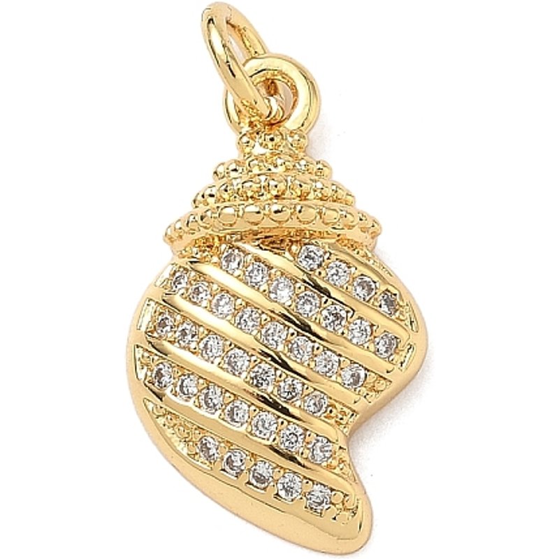 Brass Micro Pave Cubic Zirconia Shell Pendants, 18K Gold Plated — Charms & Pendants