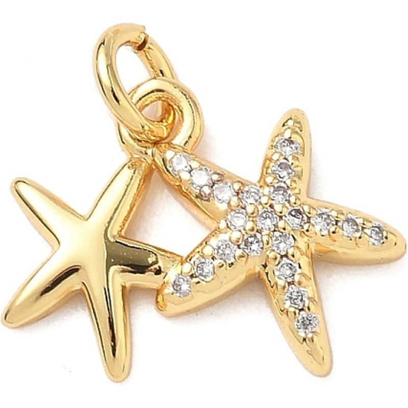 Brass Micro Pave Cubic Zirconia Starfish Pendant, 18K Gold Plated — Charms & Pendants