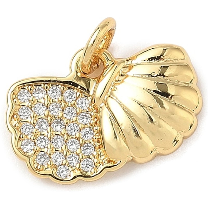 Brass Micro Pave Cubic Zirconia Shell Pendants, 18K Gold Plated — Charms & Pendants