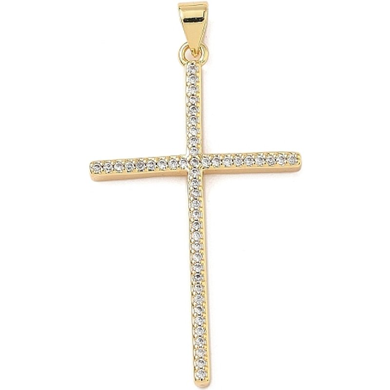 Pendentif Croix en Zircon Cubique Micro Pave en Laiton, Plaqué Or 18K — Breloques et pendentifs