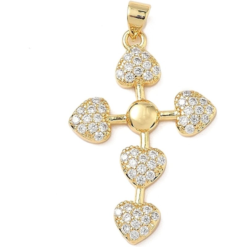 Brass Micro Pave Cubic Zirconia Cross with Heart Pendant — Charms & Pendants