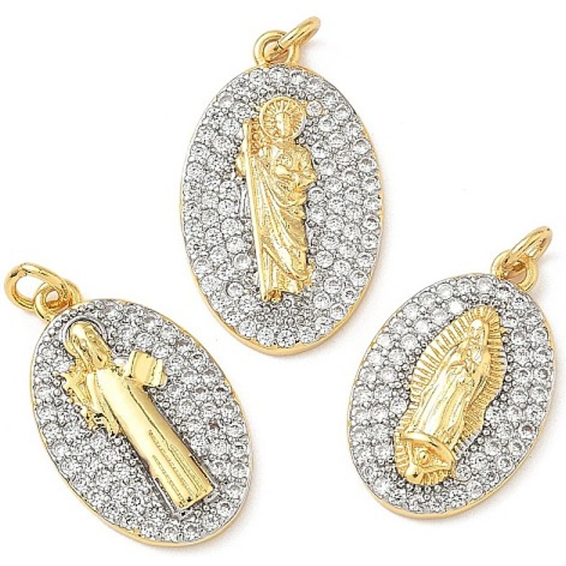 Brass Micro Pave Cubic Zirconia Oval Pendants with Jump Ring — Charms & Pendants