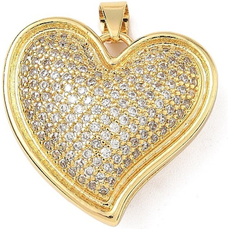 Brass Micro Pave Cubic Zirconia Heart Pendant, 18K Gold Plated — Charms & Pendants