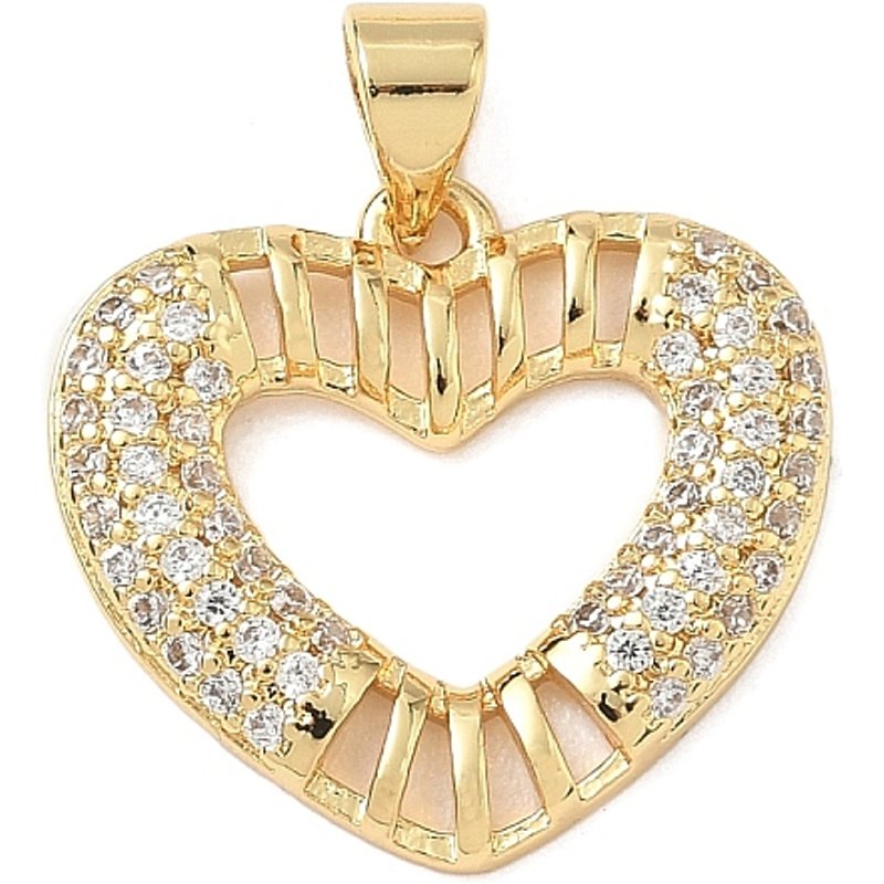 Brass Micro Pave Cubic Zirconia Heart Pendants, 18K Gold Plated — Charms & Pendants
