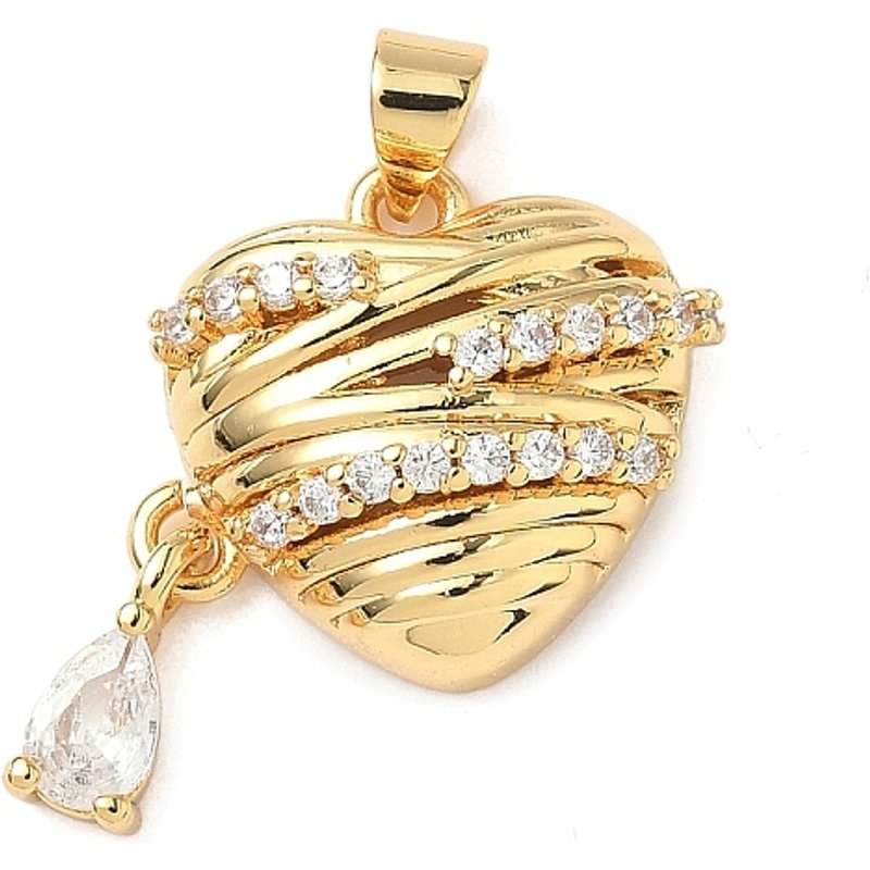 Brass Micro Pave Cubic Zirconia Heart Pendants, 18K Gold Plated — Charms & Pendants