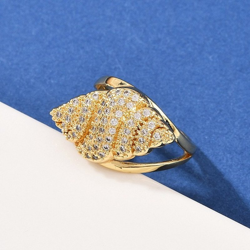 Brass Micro Pave Cubic Zirconia Shell Cuff Ring for Women — Costume Jewelry