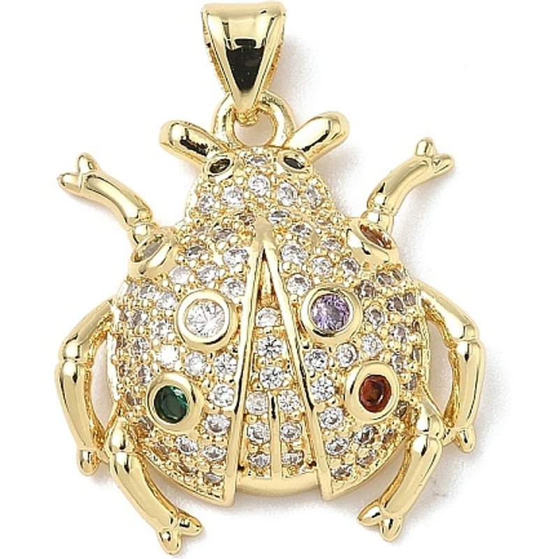 Brass Micro Pave Cubic Zirconia Ladybug Pendant, 18K Gold Plated — Charms & Pendants