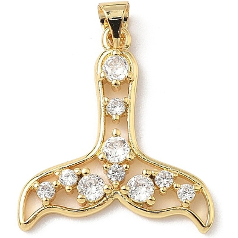 Brass Micro Pave Cubic Zirconia Fishtail Pendants, 18K Gold Plated — Charms & Pendants