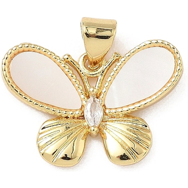 Brass Micro Pave Cubic Zirconia Butterfly Pendant with Shell — Charms & Pendants