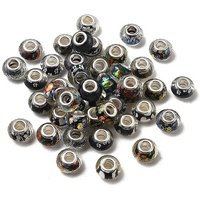 Printed Transparent Resin European Rondelle Beads with Silver Cores