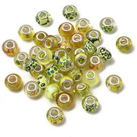Printed Transparent Resin European Beads with Silver Cores — Jewelry Beads