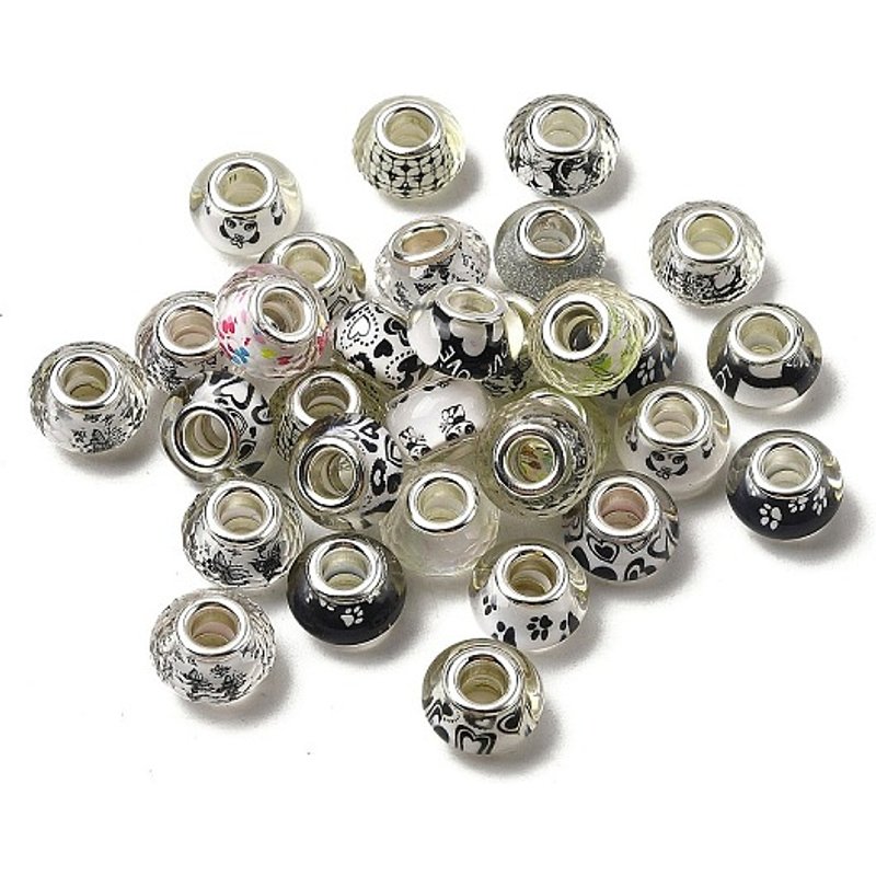 Printed Transparent Resin European Beads with Silver Cores — Jewelry Beads