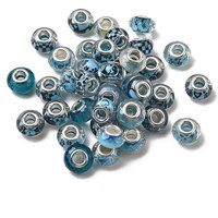 Printed Transparent Resin European Beads, Deep Sky Blue Rondelle — Jewelry Beads