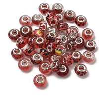 Printed Transparent Resin European Beads with Silver Cores - Red — Jewelry Beads