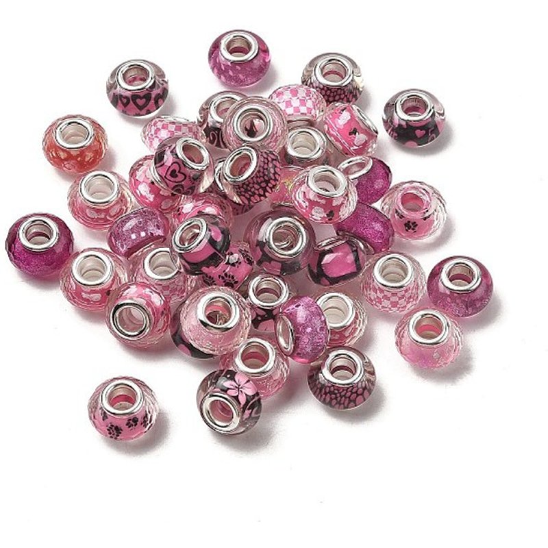 Printed Transparent Resin European Rondelle Beads with Silver Cores — Jewelry Beads