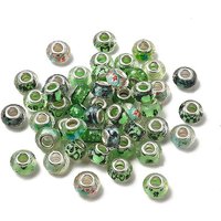 Printed Transparent Resin European Beads with Silver Cores - Green — Jewelry Beads