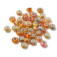 Printed Transparent Resin European Beads with Silver Cores, Orange