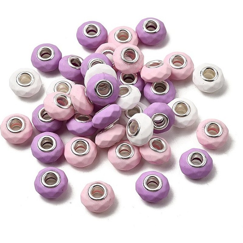 Spray Painted Faceted Resin European Beads with Silver Cores — Jewelry Beads