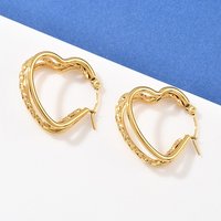 304 Stainless Steel Triple Heart Hoop Earrings, 18K Gold Plated — Hoop Earrings