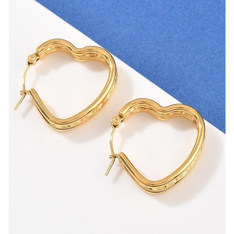 304 Stainless Steel Heart Hoop Earrings, 18K Gold Plated — Hoop Earrings