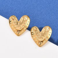 304 Stainless Steel Heart Stud Earrings, 18K Gold Plated — Costume Jewelry