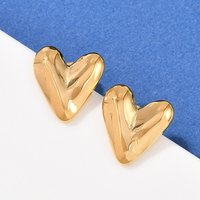 304 Stainless Steel Heart Stud Earrings, 18K Gold Plated — Costume Jewelry