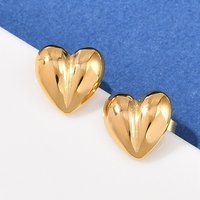 304 Stainless Steel Heart Stud Earrings, 18K Gold Plated — Costume Jewelry