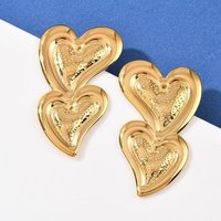 304 Stainless Steel Heart Stud Earrings with 18K Gold Plating — Costume Jewelry