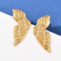 304 Stainless Steel Butterfly Wing Stud Earrings, 18K Gold Plated — Costume Jewelry