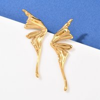 304 Stainless Steel Butterfly Wing Stud Earrings, 18K Gold Plated — Costume Jewelry