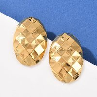 304 Stainless Steel Oval Rhombus Stud Earrings, 18K Gold Plated