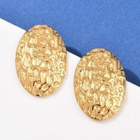 304 Stainless Steel Hammered Oval Stud Earrings, 18K Gold Plated — Costume Jewelry