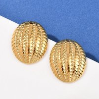 304 Stainless Steel Textured Oval Stud Earrings, 18K Gold Plated — Costume Jewelry
