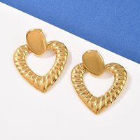 304 Stainless Steel Hollow Heart Stud Earrings, 18K Gold Plated — Costume Jewelry