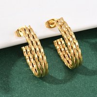 304 Stainless Steel Oval Stud Earrings with 18K Gold Plating — Costume Jewelry