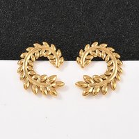 304 Stainless Steel Leaf Stud Earrings, 18K Gold Plated — Costume Jewelry