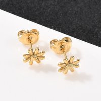 304 Stainless Steel Flower Stud Earrings with 18K Gold Plating — Costume Jewelry