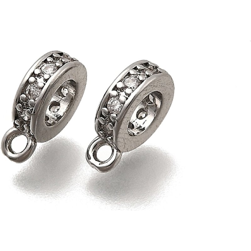 Brass Micro Pave Clear Cubic Zirconia Tube Bails, Platinum — Jewelry Findings