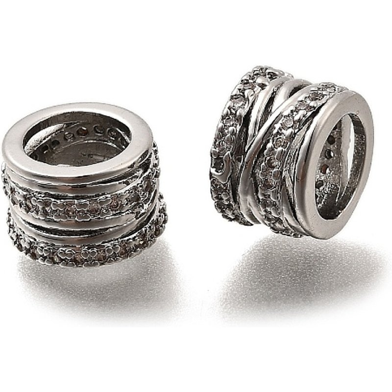 Brass Micro Pave Clear Cubic Zirconia European Beads, Platinum — Jewelry Beads