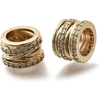 Brass Micro Pave Clear Cubic Zirconia European Beads, 18K Gold Plated