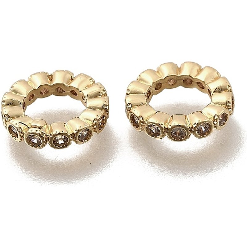 Brass Micro Pave Clear Cubic Zirconia European Beads, 10x2.2mm — Jewelry Beads