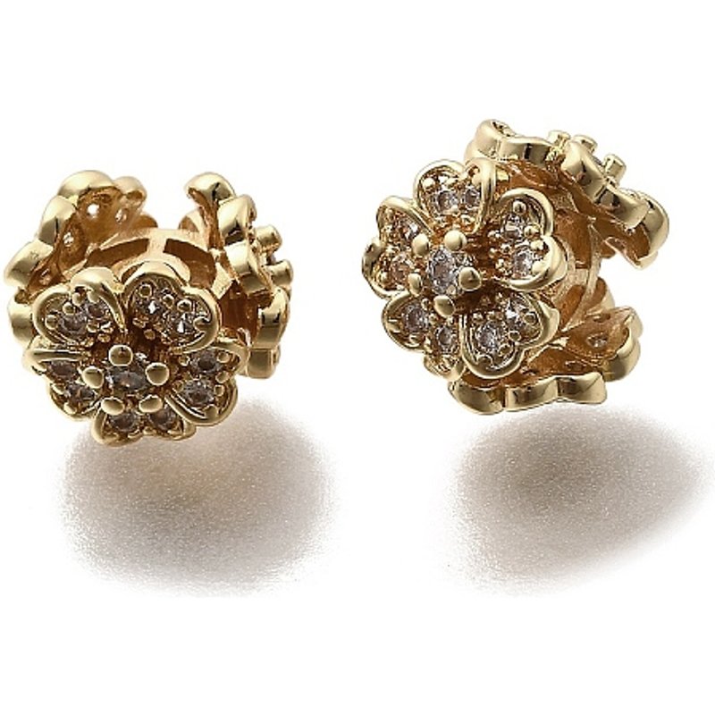 Brass Micro Pave Cubic Zirconia Flower Beads, 18K Gold Plated — Jewelry Beads