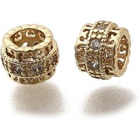 Brass Micro Pave Cubic Zirconia Rondelle Beads, 18K Gold Plated