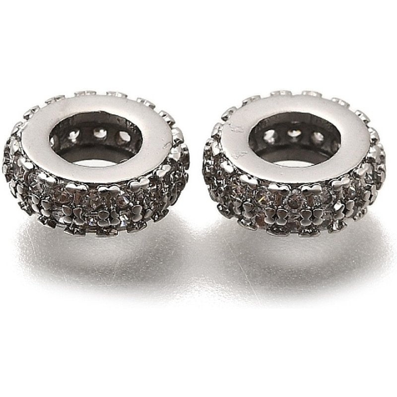 Brass Micro Pave Clear Cubic Zirconia European Beads, Large Hole