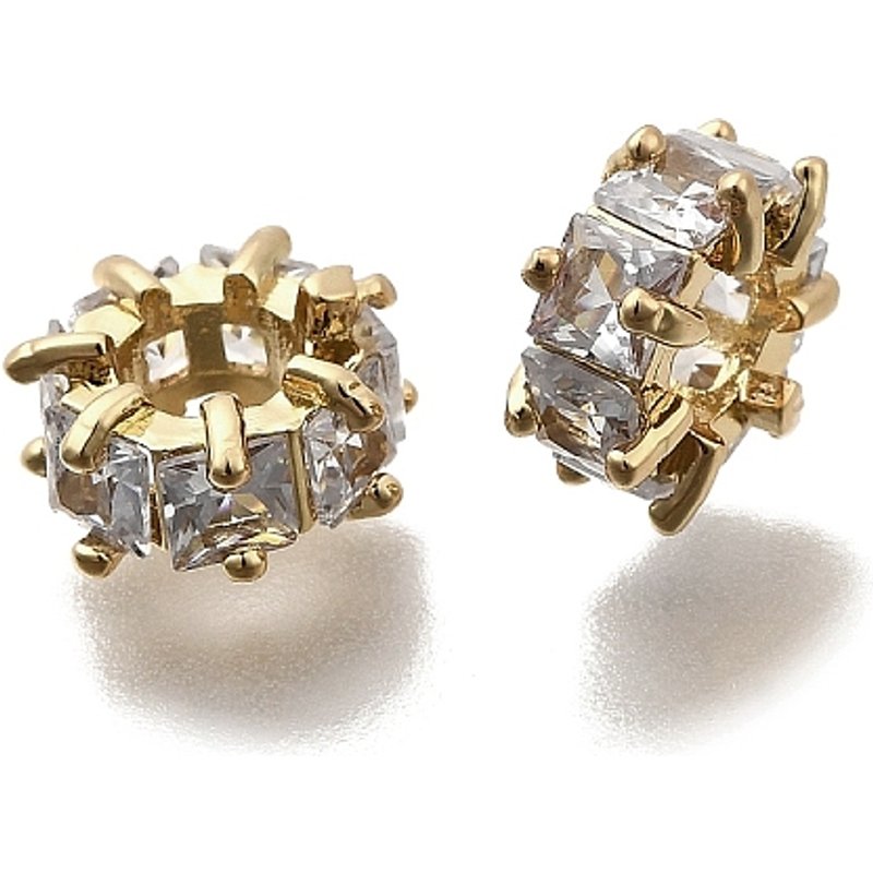 Brass Micro Pave Clear Cubic Zirconia European Beads, 9x4.7mm