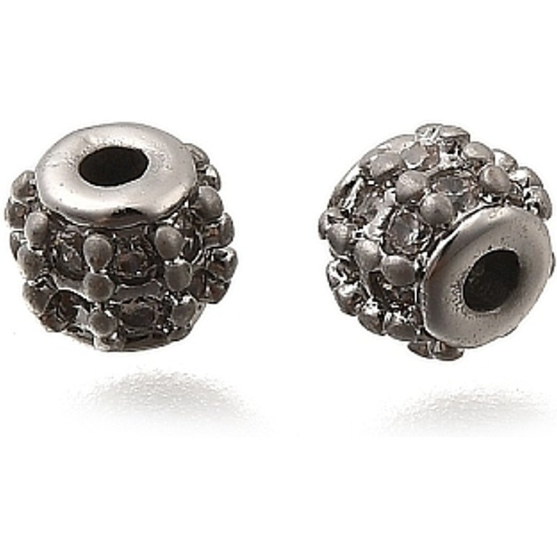 Brass Micro Pave Cubic Zirconia Rondelle Beads, Platinum