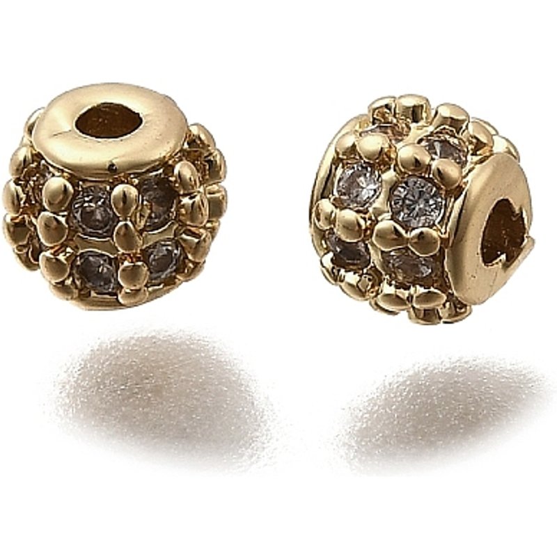 Brass Micro Pave Cubic Zirconia Rondelle Beads, 18K Gold Plated