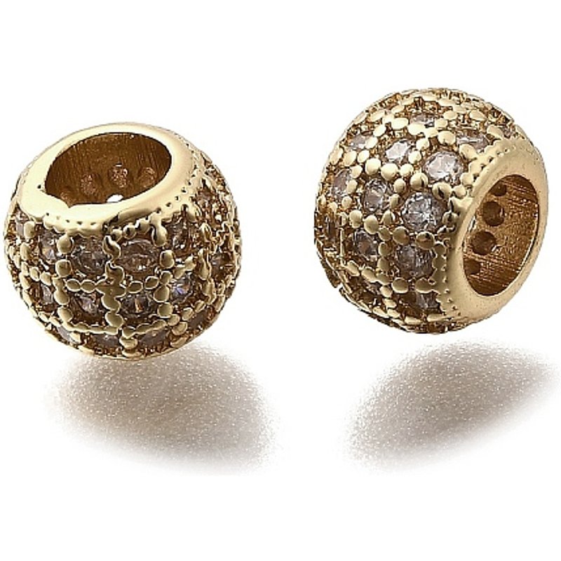 Brass Micro Pave Cubic Zirconia Rondelle Beads, 18K Gold Plated — Jewelry Beads