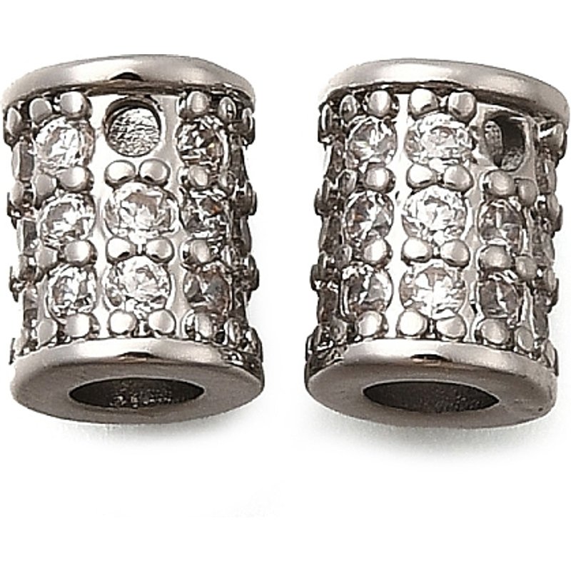 Brass Micro Pave Cubic Zirconia Beads, Column, Platinum, 7.5x6mm — Jewelry Beads